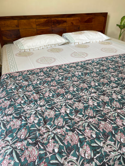 Jungle Floral Soft Mulmul Cotton Screen Printed Double Bed Dohars