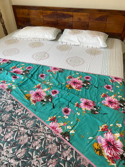 Jungle Floral Soft Mulmul Cotton Screen Printed Double Bed Dohars