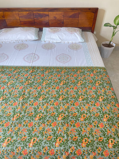 Floral vine Soft Mulmul Cotton Screen Printed Double Bed Dohars