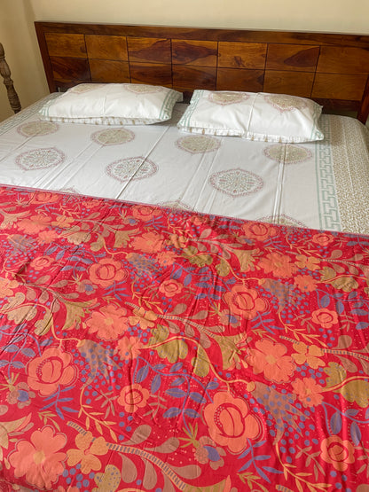 Bohomein Floral Soft Mulmul Cotton Screen Printed Double Bed Dohars
