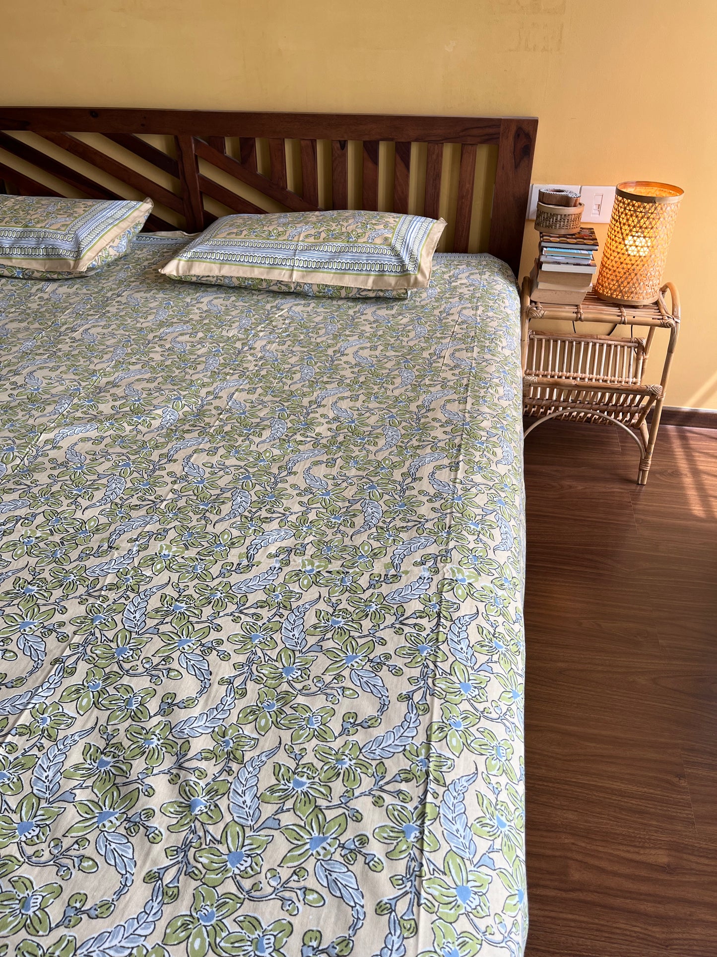Meadow Grace Pure Cotton King Size Bedsheet Set with 2 Pillow Covers (108”*108”)