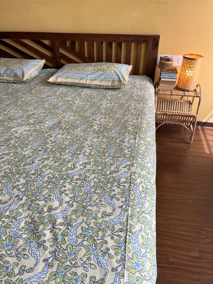 Meadow Grace Pure Cotton King Size Bedsheet Set with 2 Pillow Covers (108”*108”)