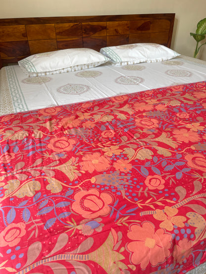 Bohomein Floral Soft Mulmul Cotton Screen Printed Double Bed Dohars