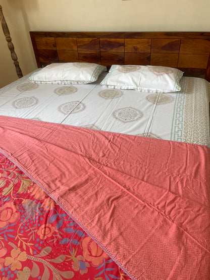 Bohomein Floral Soft Mulmul Cotton Screen Printed Double Bed Dohars