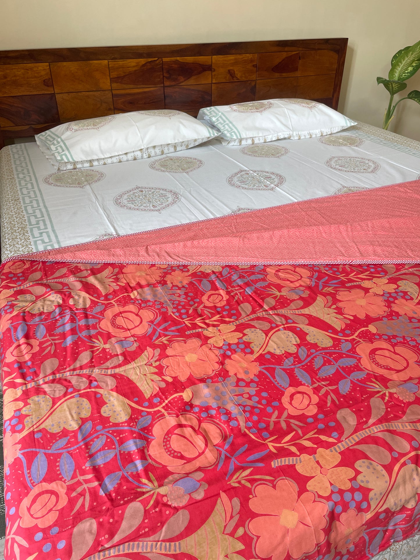 Bohomein Floral Soft Mulmul Cotton Screen Printed Double Bed Dohars