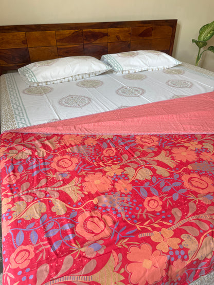 Bohomein Floral Soft Mulmul Cotton Screen Printed Double Bed Dohars