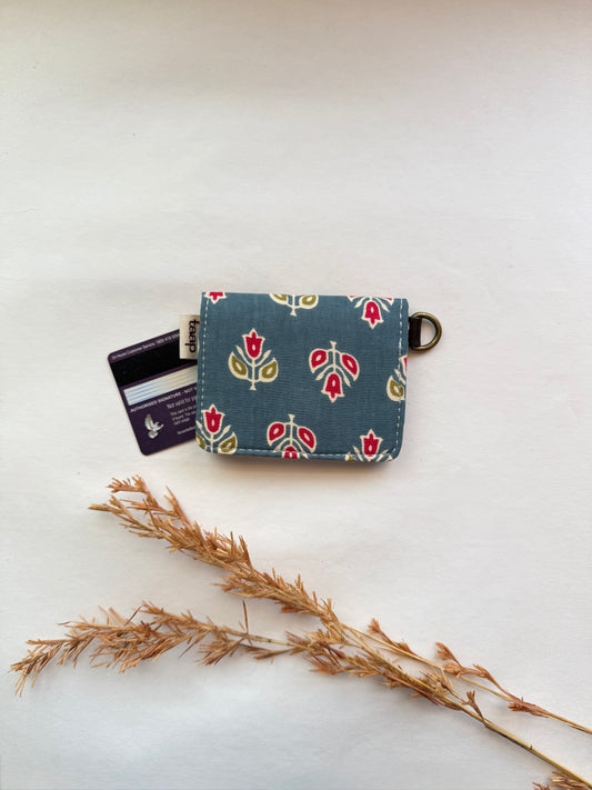 Teal Floral Card Wallet – Compact Security with a Touch of Tradition