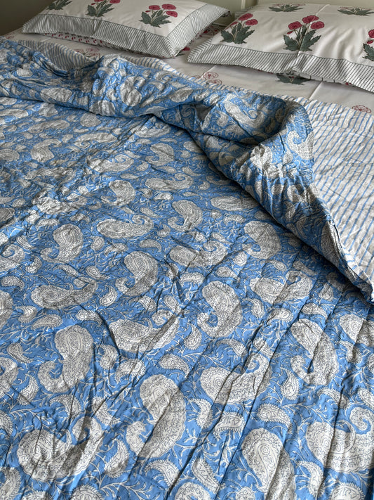 Jaipur Blue Handblock Double Bed Quilt (90”*108”)