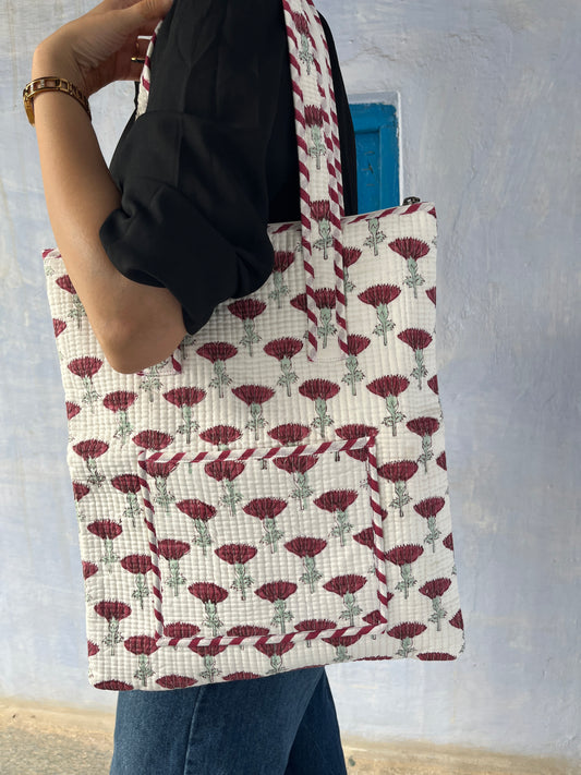 Roselle Vertical Cotton Quilted Tote Bag