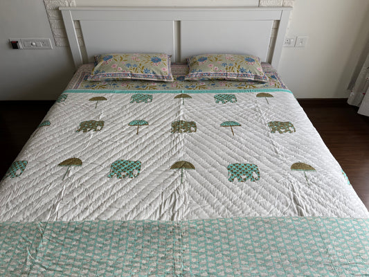 Multicolour Elephant Double Bed Quilt