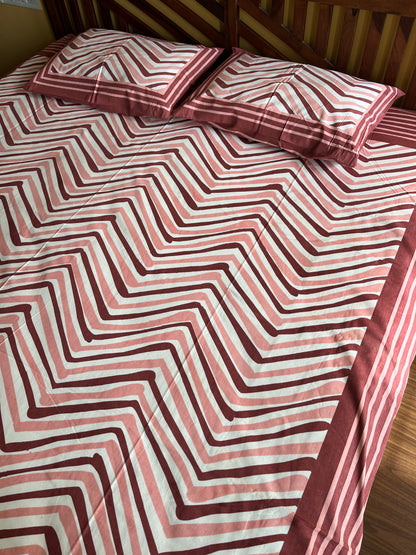 Chevron Cotton Queen Size Bedsheet with 2 Pillow Covers (90”*108”)