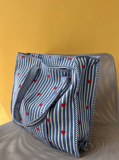 Amora Bleu Horizontal Cotton Quilted Tote Bag