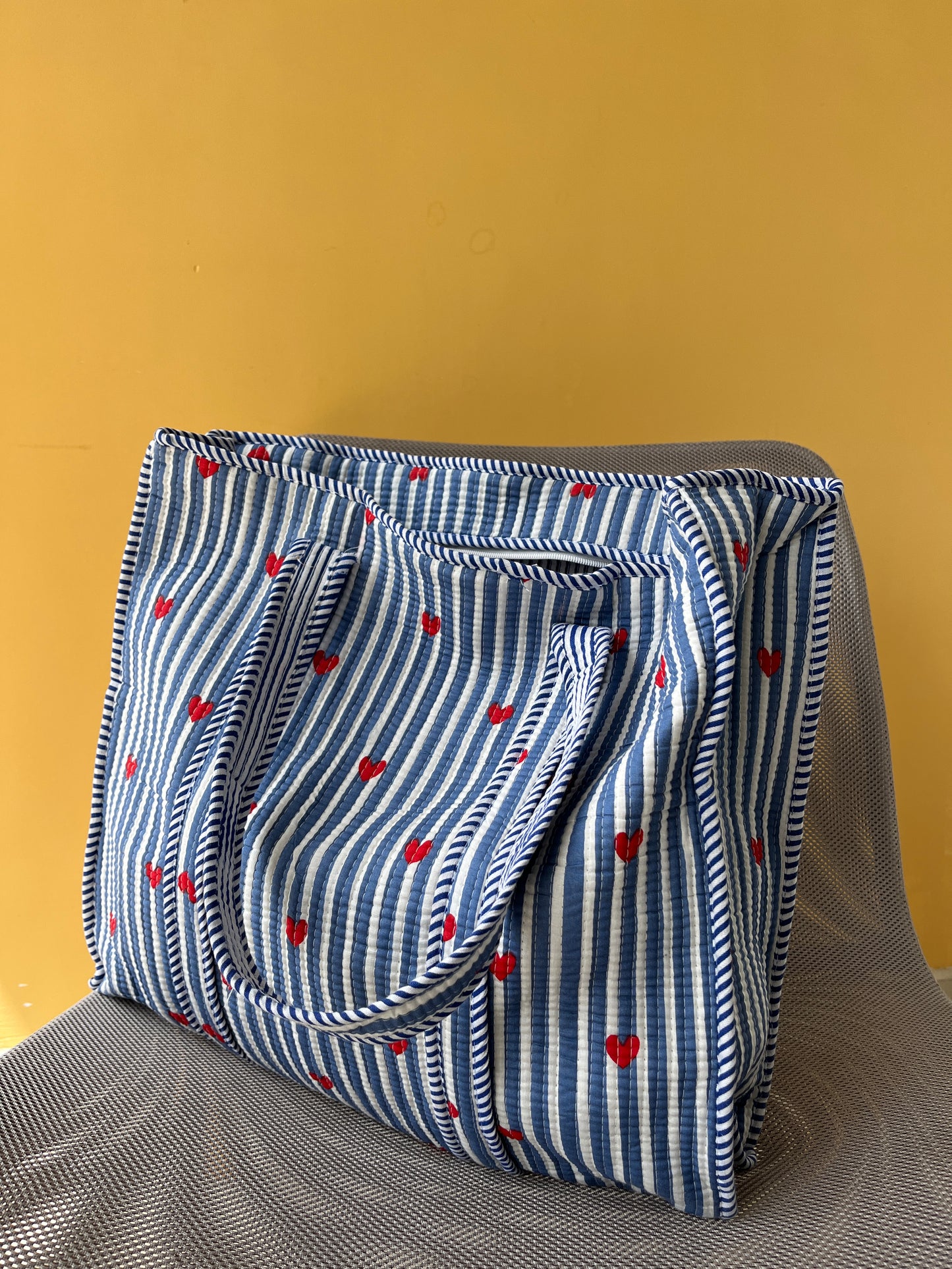 Amora Bleu Horizontal Cotton Quilted Tote Bag