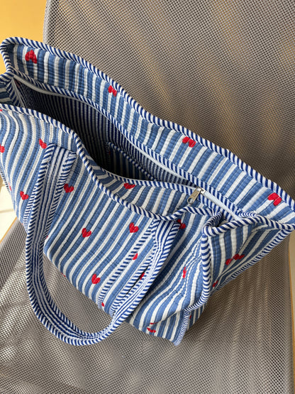 Amora Bleu Horizontal Cotton Quilted Tote Bag