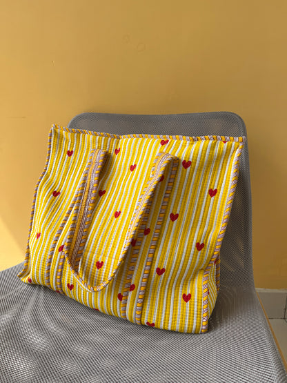 Aurelia Horizontal Cotton Quilted Tote Bag