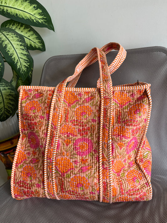 Rosara Horizontal Cotton Quilted Tote Bag