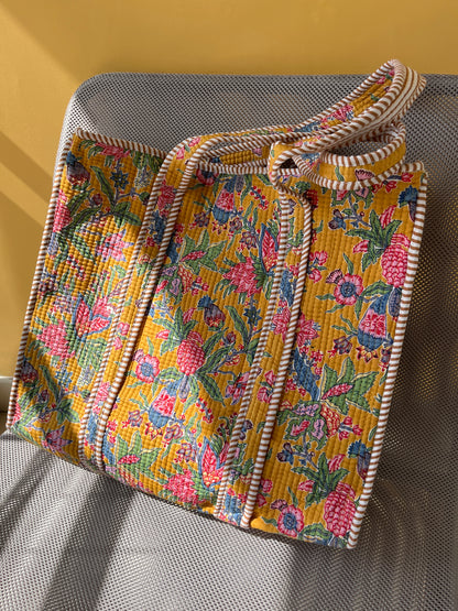 Multicolor Floral Horizontal Cotton Quilted Tote Bag