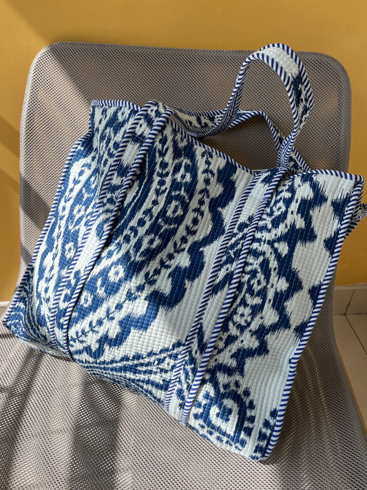 Ikat Horizontal Cotton Quilted Tote Bag
