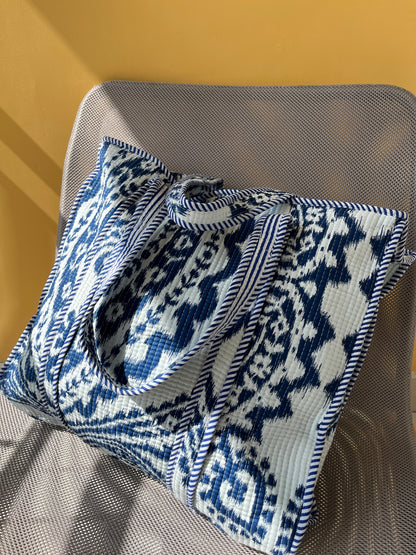 Ikat Horizontal Cotton Quilted Tote Bag