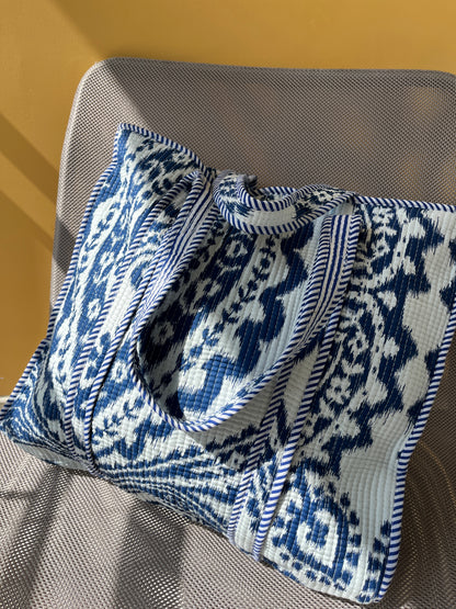 Ikat Horizontal Cotton Quilted Tote Bag