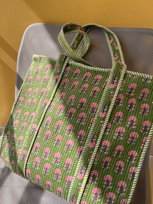 Fern Horizontal Cotton Quilted Tote Bag