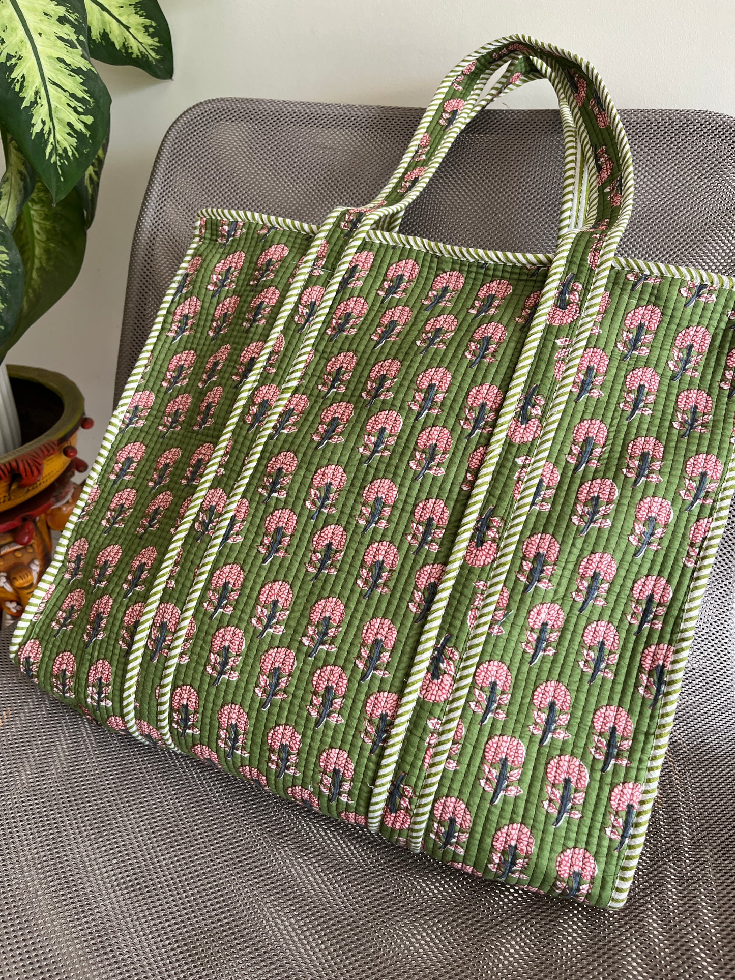 Fern Horizontal Cotton Quilted Tote Bag