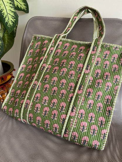 Fern Horizontal Cotton Quilted Tote Bag
