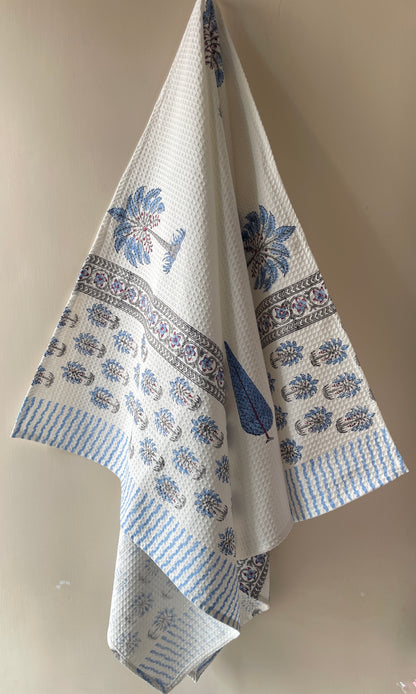 Palm Handblock Cotton Waffle Bath Towe Set ( 1 Bath Towel + 2 Hand Towel)