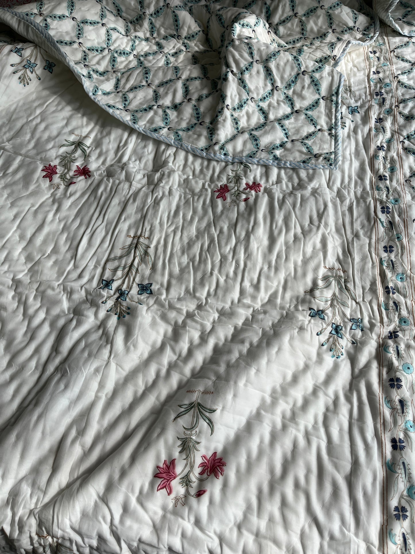 Mughal Print Handblock Single Bed Quilt (60”*90”)