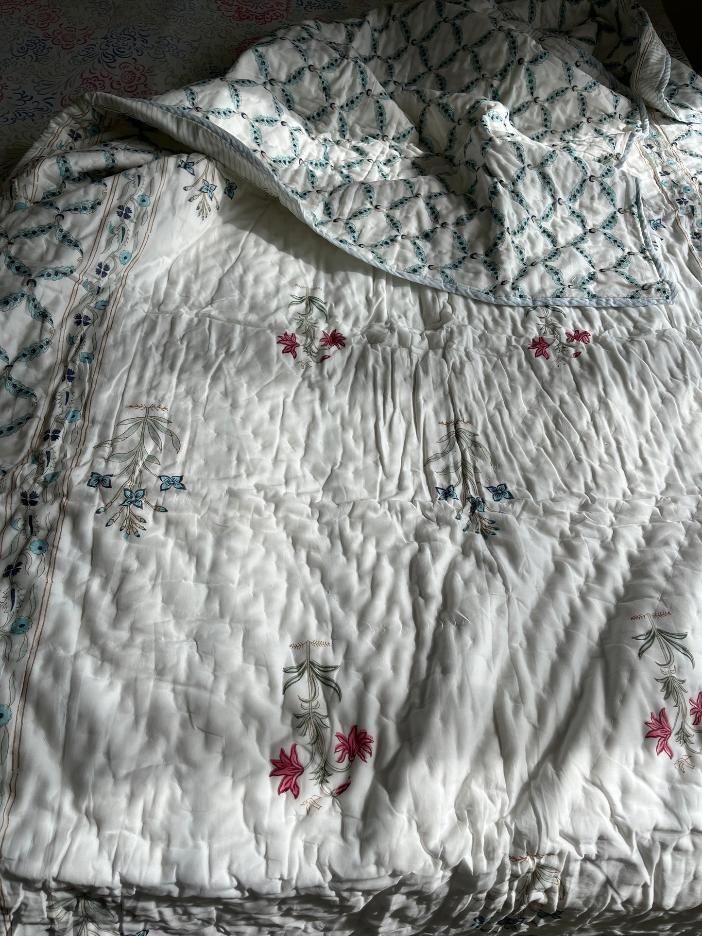 Mughal Print Handblock Single Bed Quilt (60”*90”)