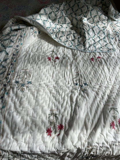 Mughal Print Handblock Single Bed Quilt (60”*90”)