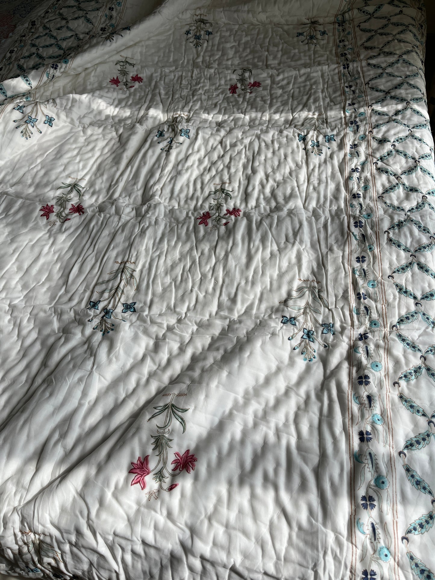 Mughal Print Handblock Single Bed Quilt (60”*90”)