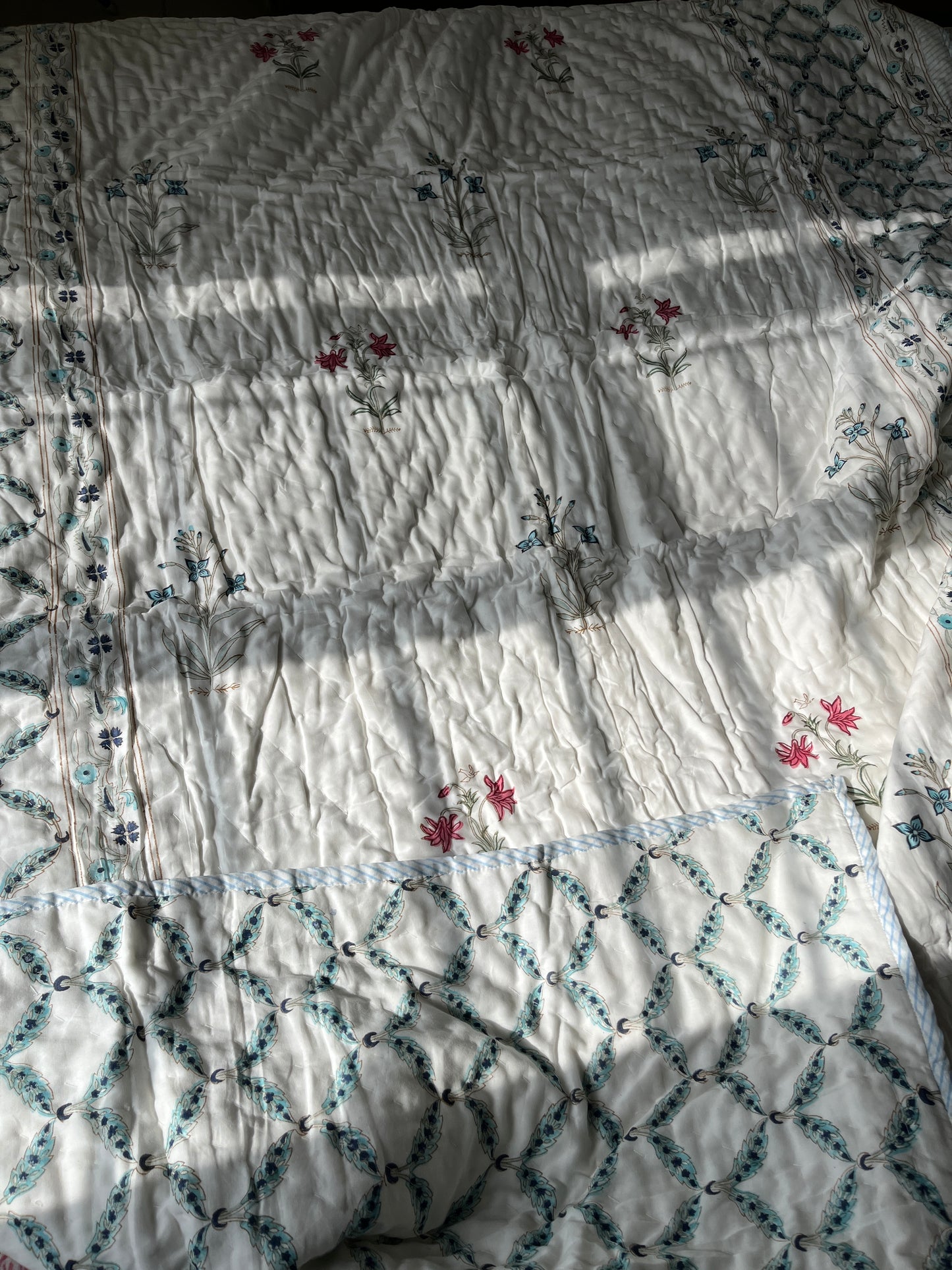 Mughal Print Handblock Single Bed Quilt (60”*90”)