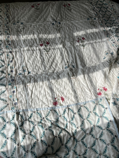 Mughal Print Handblock Single Bed Quilt (60”*90”)