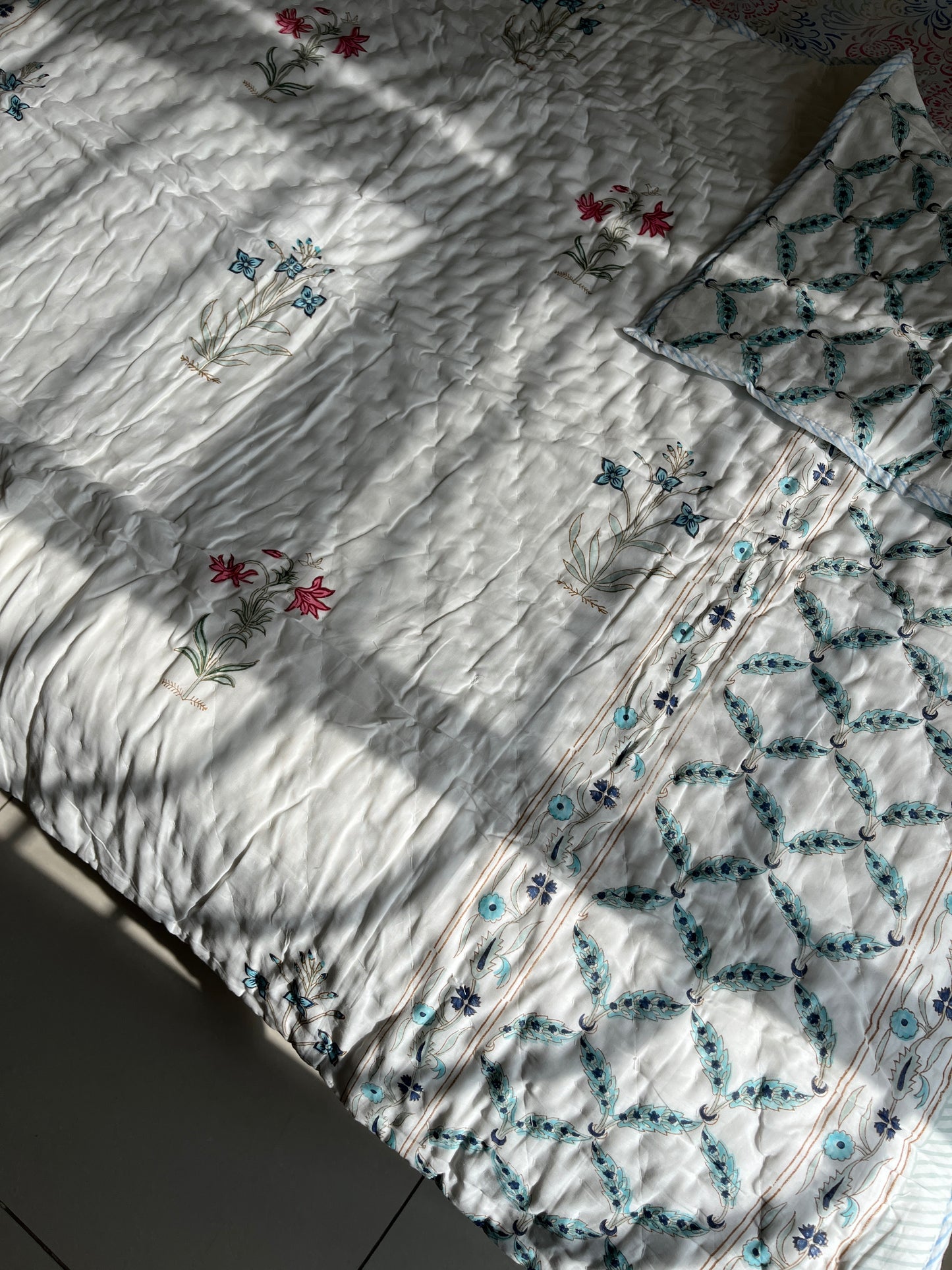 Mughal Print Handblock Single Bed Quilt (60”*90”)