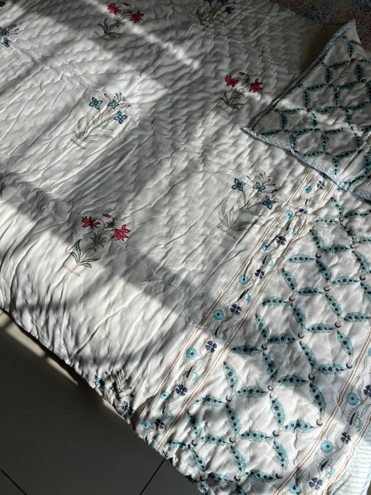 Mughal Print Handblock Single Bed Quilt (60”*90”)