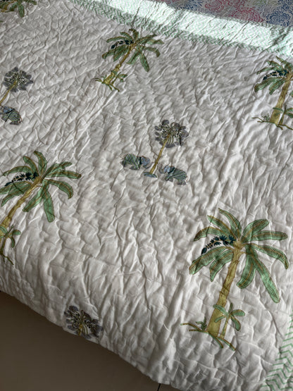 Coconut Tree Handblock Single Bed Quilt (60”*90”)