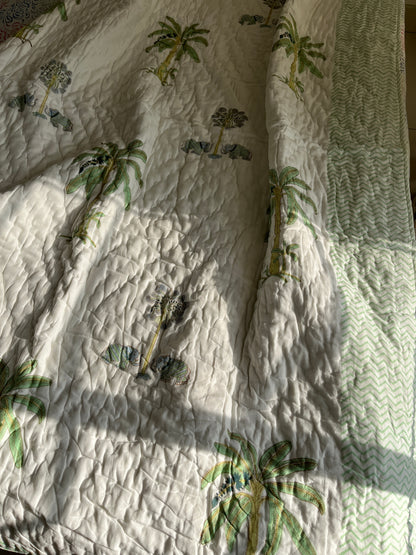 Coconut Tree Handblock Single Bed Quilt (60”*90”)