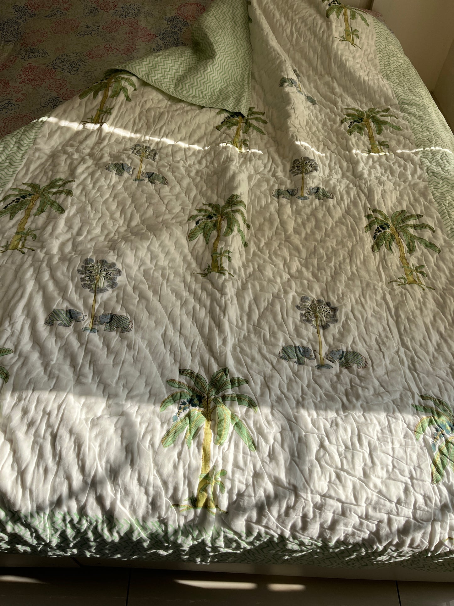 Coconut Tree Handblock Single Bed Quilt (60”*90”)