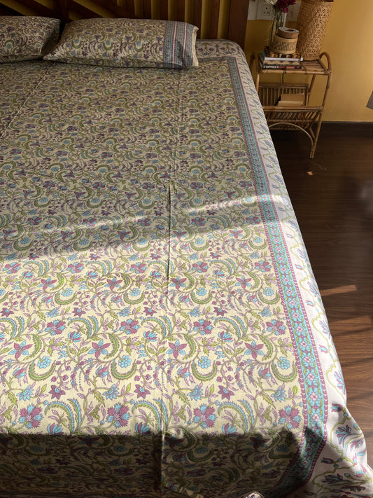 Kesar Bagh Cotton Queen Size Bedsheet with 2 Pillow Covers (90”*108”)