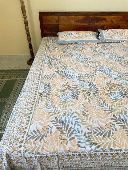 Autumn Leaf Jaal  Cotton Queen Size Bedsheet with 2 Pillow Covers (90”*108”)