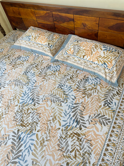 Autumn Leaf Jaal  Cotton Queen Size Bedsheet with 2 Pillow Covers (90”*108”)