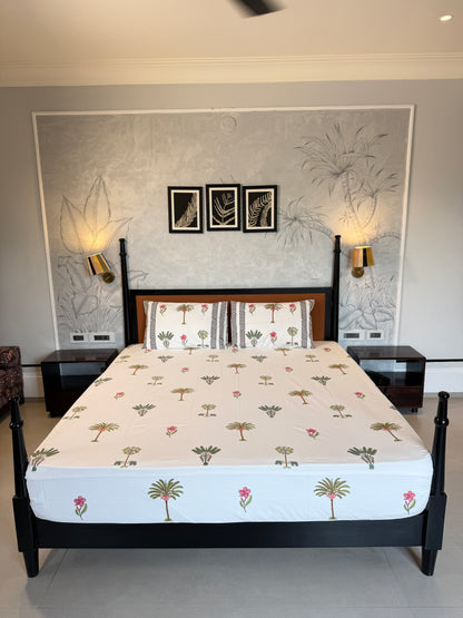 Bloom & Cypress HandBlock Queen Size Bedsheet Set with 2 Pillow Covers (90”*108”)