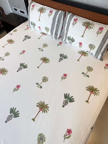 Bloom & Cypress HandBlock Queen Size Bedsheet Set with 2 Pillow Covers (90”*108”)