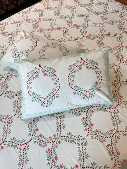 Nordic Nights HandBlock Queen Size Bedsheet Set with 2 Pillow Covers (90”*108”)