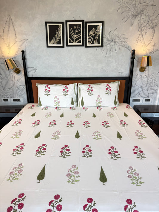 Shaded HandBlock Queen Size Bedsheet Set with 2 Pillow Covers (90”*108”)