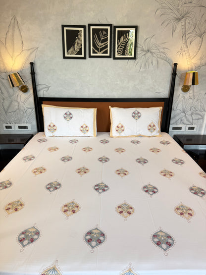 Mughal Bloom HandBlock King Size Bedsheet Set with 2 Pillow Covers (108”108”)