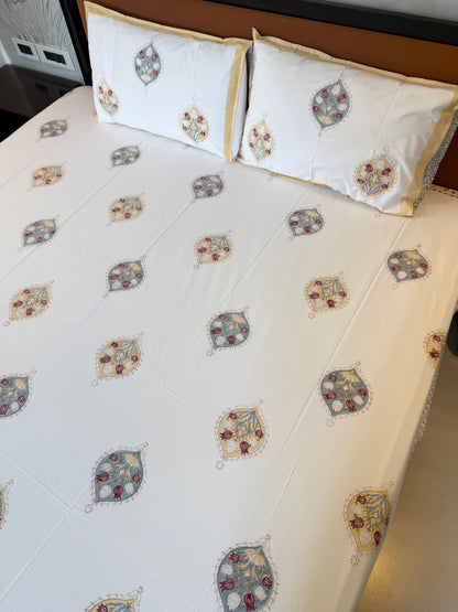 Mughal Bloom HandBlock King Size Bedsheet Set with 2 Pillow Covers (108”108”)