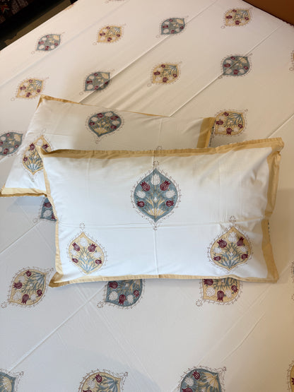 Mughal Bloom HandBlock King Size Bedsheet Set with 2 Pillow Covers (108”108”)