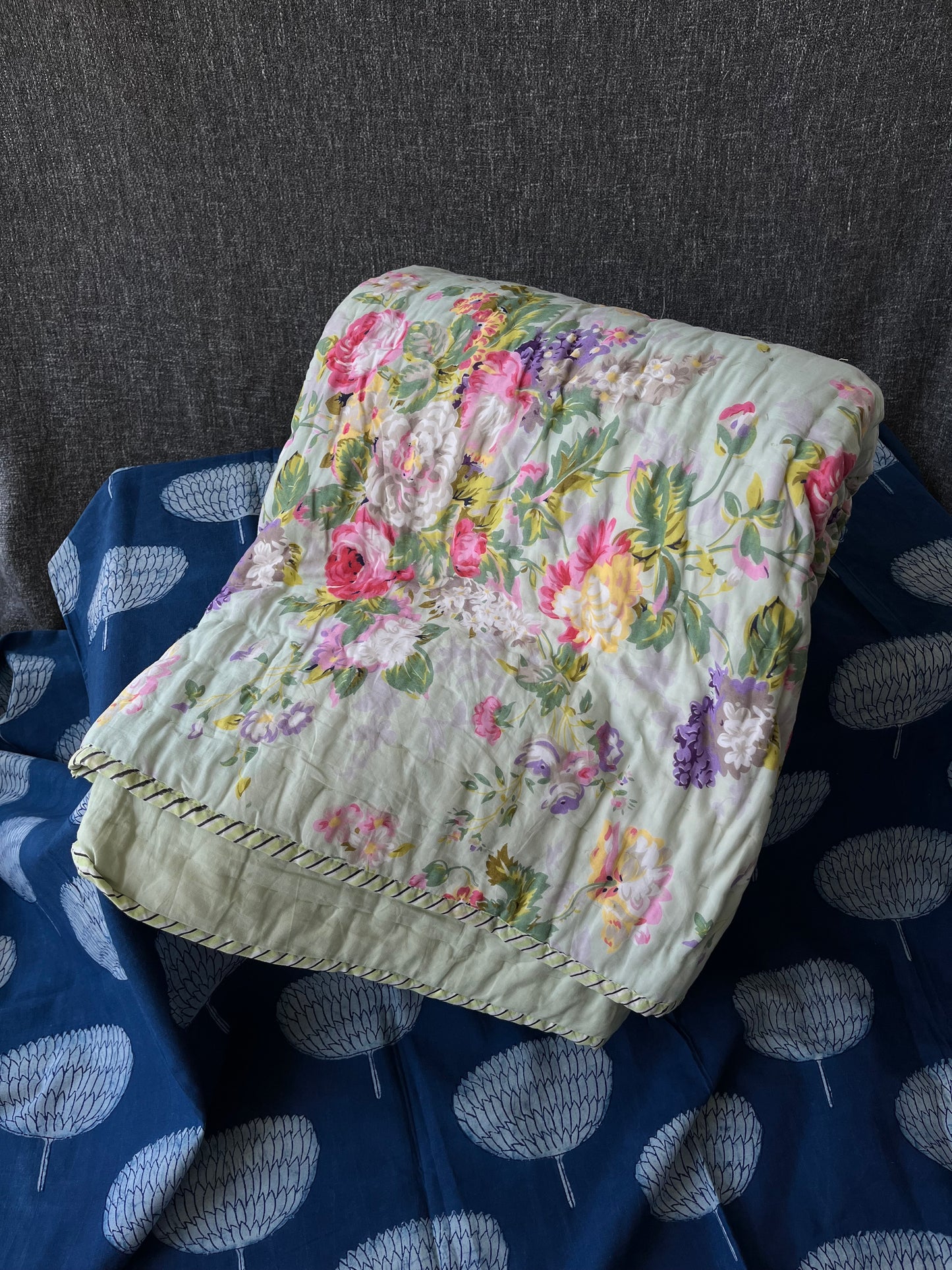 Multicolour Handblock Single Bed Quilt (60”*90”)